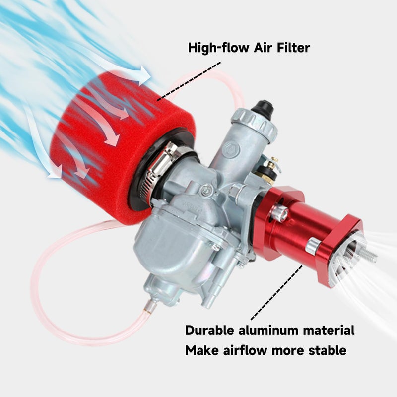 FVRITO VM22 Racing Performance Carburetor Carb for Predator 212cc 196cc Coleman CT200U BT200X KT196 Mini Bike Go Kart GX160 GX200 6.5HP OHV Clone Engine with Intake Manifold 38mm Air Filter Parts Red - Image 4